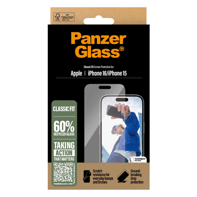 Vetro temperato per iPhone 16, Transparent, PanzerGlass