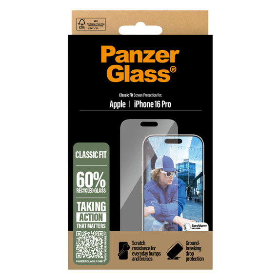 Vetro temperato per iPhone 16 Pro, Transparent, PanzerGlass