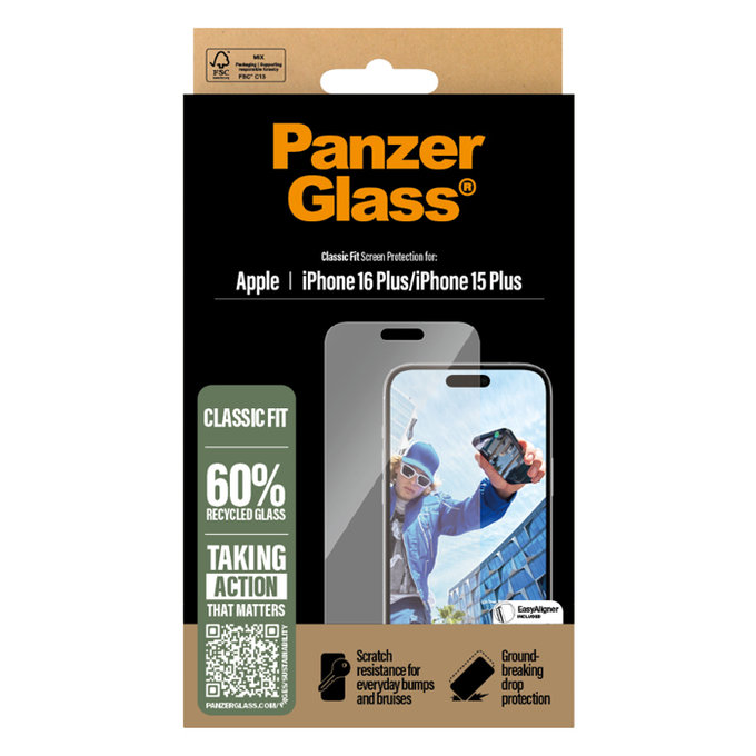 Vetro temperato per iPhone 16 Plus, Transparent, PanzerGlass