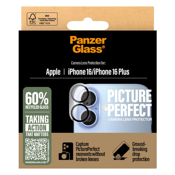 Protezione lente fotocamera PicturePerfect per iPhone 16, 16 Plus, Transparent, PanzerGlass