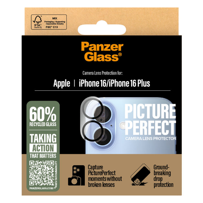 Protezione lente fotocamera PicturePerfect per iPhone 16, 16 Plus, Transparent, PanzerGlass