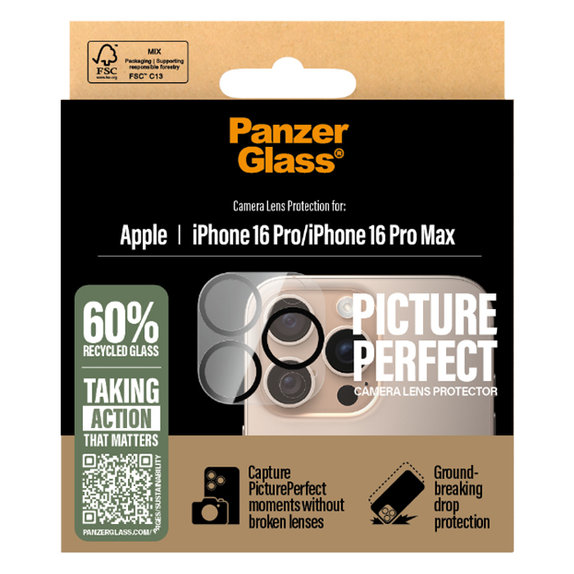 Protezione lente fotocamera PicturePerfect per iPhone 16 Pro, 16 Pro Max, Transparent, PanzerGlass