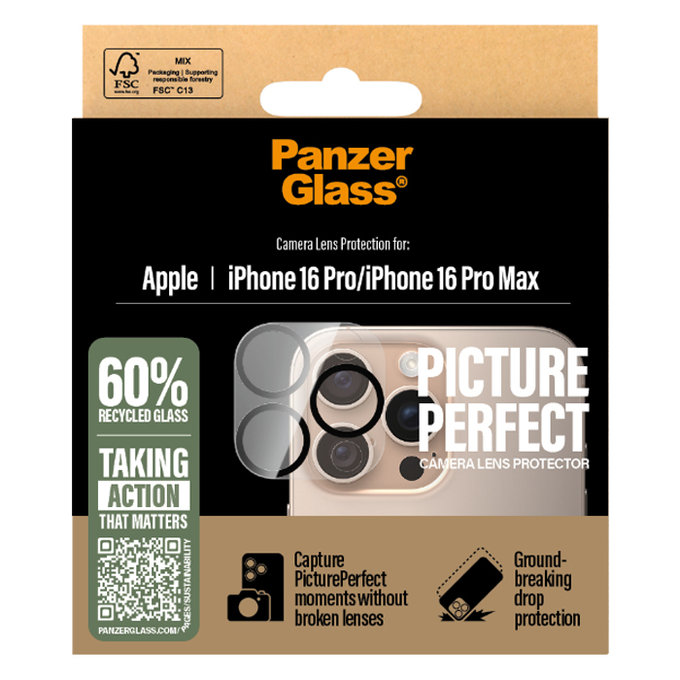 Protezione lente fotocamera PicturePerfect per iPhone 16 Pro, 16 Pro Max, Transparent, PanzerGlass