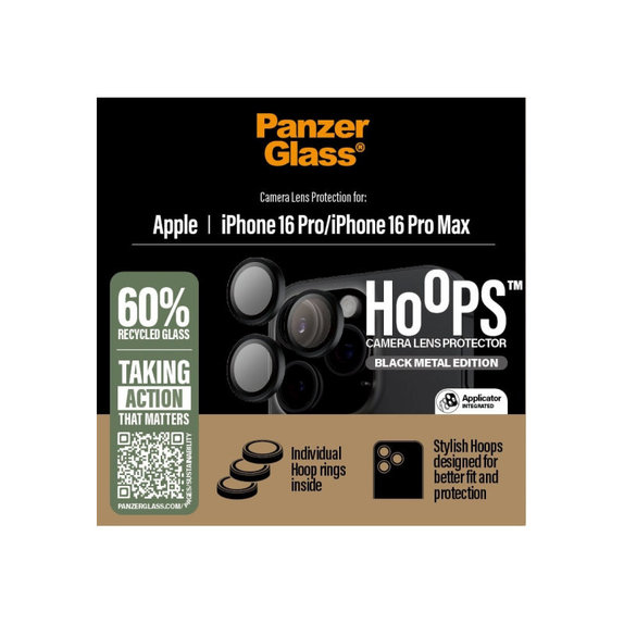 Protezione obiettivo Hoops per iPhone 16 Pro Max/16 Pro, Nero, PanzerGlass