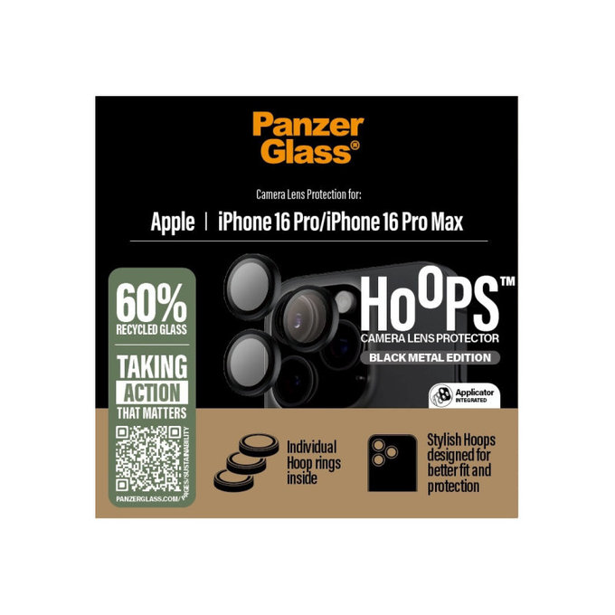 Protezione obiettivo Hoops per iPhone 16 Pro Max/16 Pro, Nero, PanzerGlass