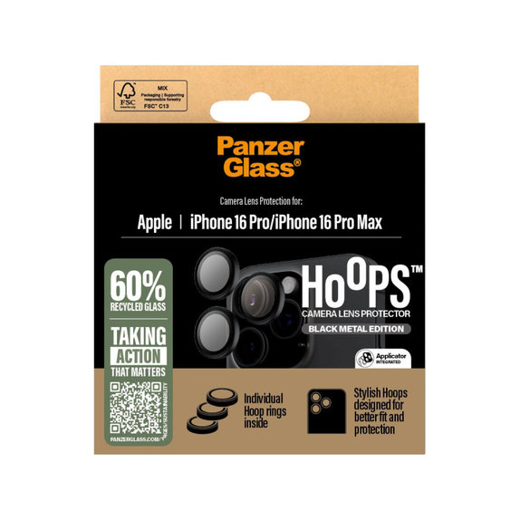 Protezione obiettivo Hoops per iPhone 16 Pro Max/16 Pro, Nero, PanzerGlass