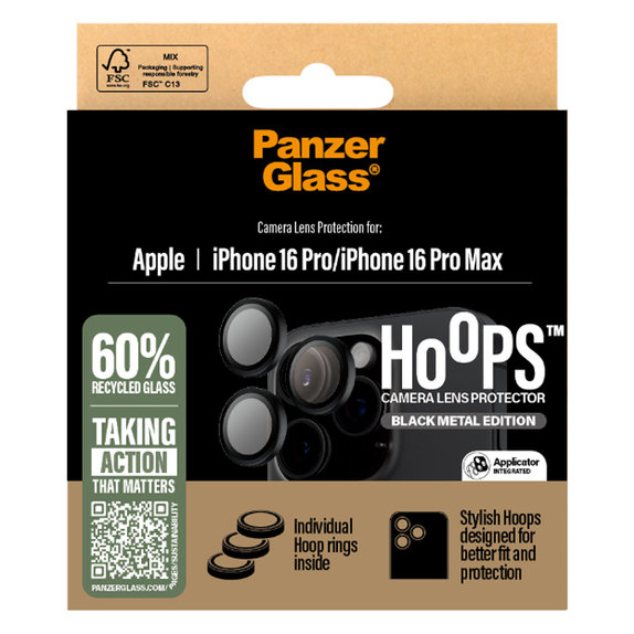 Protezione obiettivo Hoops per iPhone 16 Pro Max/16 Pro, Nero, PanzerGlass