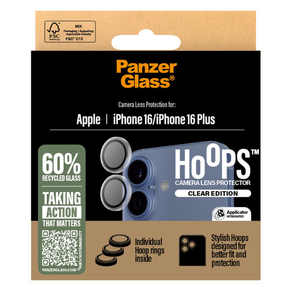 Anelli protettivi lente fotocamera per iPhone 16, 16 Plus, Transparent, PanzerGlass