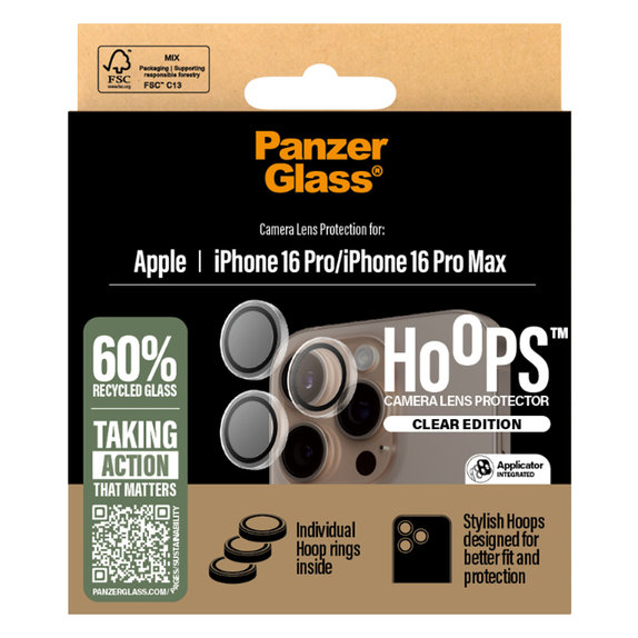 Anelli protettivi lente fotocamera per iPhone 16 Pro, 16 Pro Max, Transparent, PanzerGlass