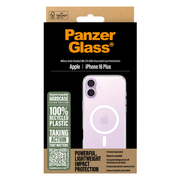 Custodia HardCase con MagSafe per iPhone 16 Plus, Transparent, PanzerGlass