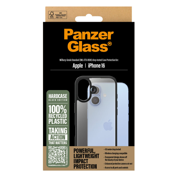 Custodia HardCase per iPhone 16 black, PanzerGlass
