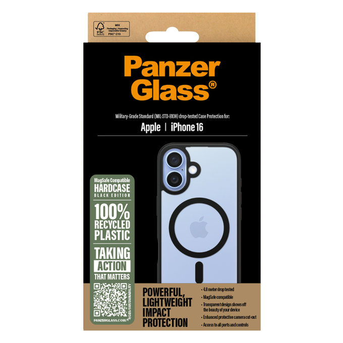 Custodia HardCase con MagSafe per iPhone 16, Black, PanzerGlass