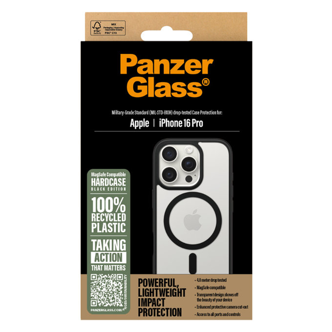 Custodia HardCase con MagSafe per iPhone 16 Pro, Black, PanzerGlass