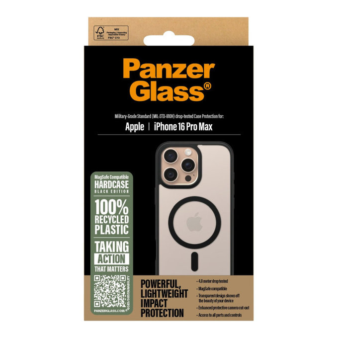 Custodia HardCase con MagSafe per iPhone 16 Pro Max, Nero, PanzerGlass