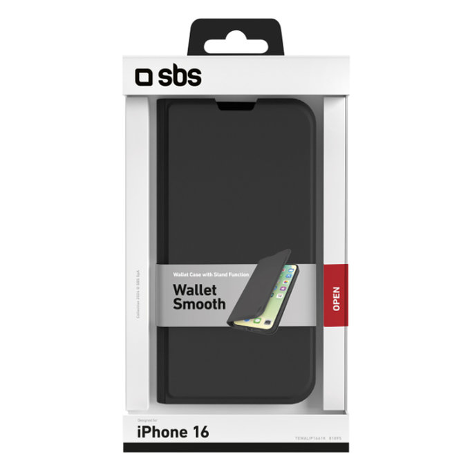 Custodia Book Wallet Smooth per iPhone 16, Black, SBS