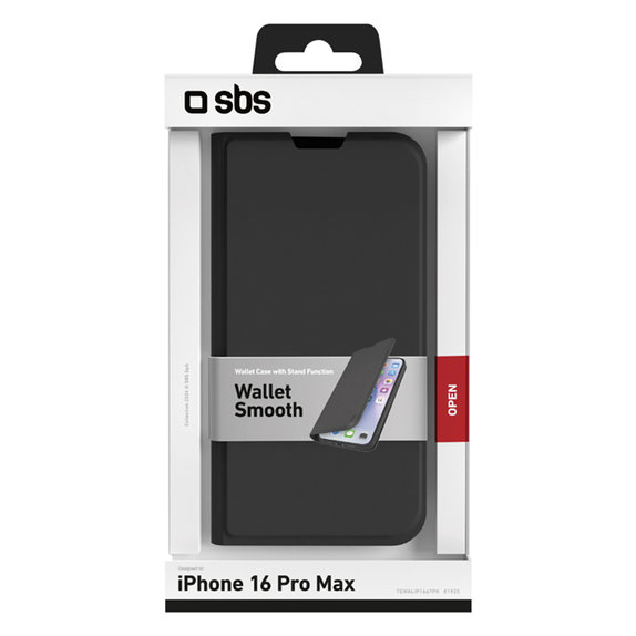Custodia Book Wallet Smooth per iPhone 16 Pro Max, Black, SBS