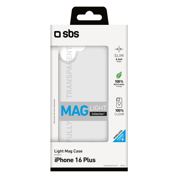 Custodia Light Mag con MagSafe per iPhone 16 Plus, Transparent, SBS