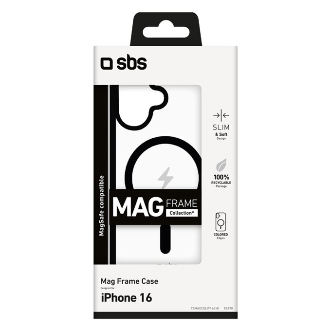 Custodia Mag Frame con MagSafe per iPhone 16, Black, SBS