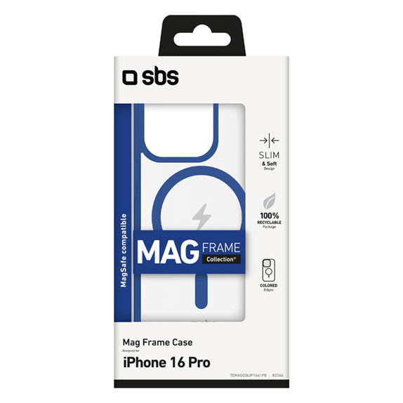 Custodia Mag Frame con MagSafe per iPhone 16 Pro, Blue, SBS