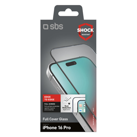 Vetro temperato Full Cover per iPhone 16 Pro, Black, SBS