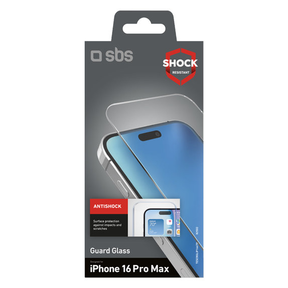 Vetro temperato Guard Glass per iPhone 16 Pro Max, Transparent, SBS