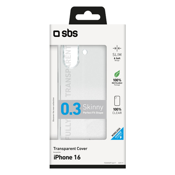 Custodia Skinny per iPhone 16, Transparent, SBS