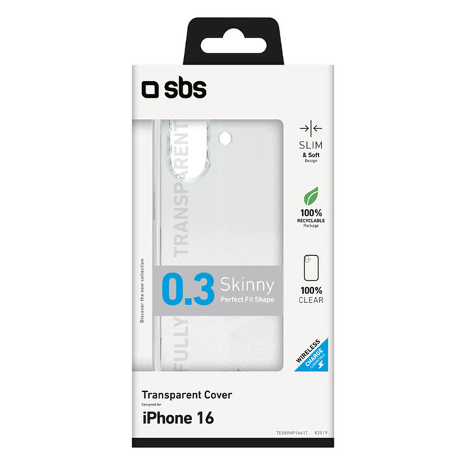 Custodia Skinny per iPhone 16, Transparent, SBS