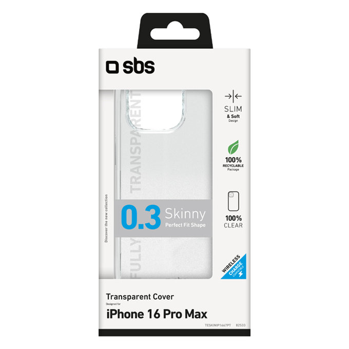 Custodia Skinny per iPhone 16 Pro Max, Transparent, SBS
