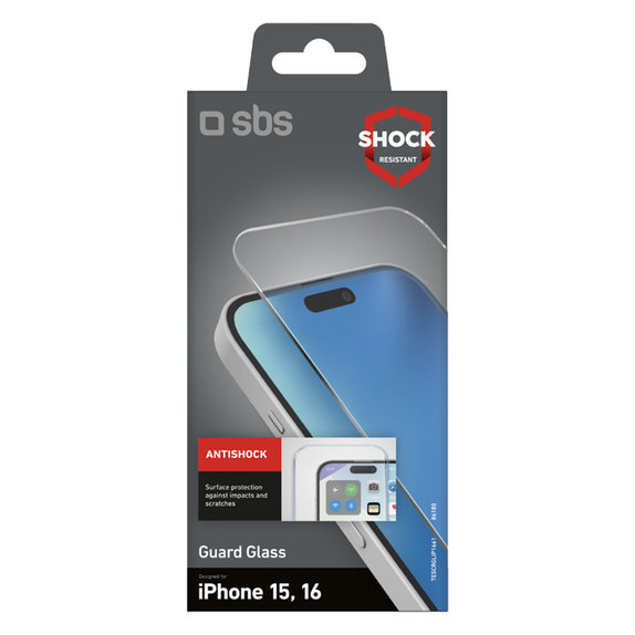 Vetro temperato Guard Glass per iPhone 16, Transparent, SBS
