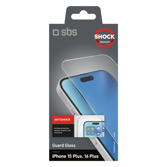 Vetro temperato Guard Glass per iPhone 16 Plus, Transparent, SBS