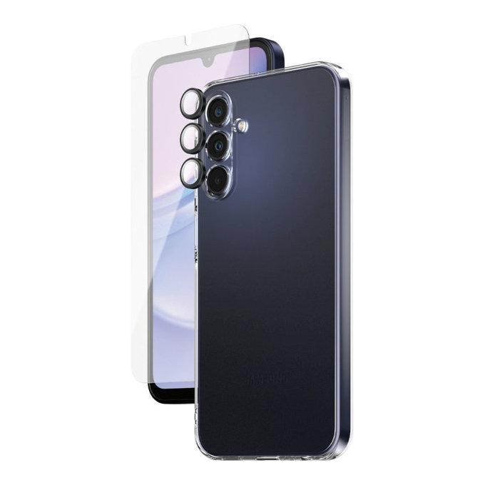 Bundle protezione lente fotocamera + vetro temperato UWF + cover TPU per Samsung A15 5G, SAFE