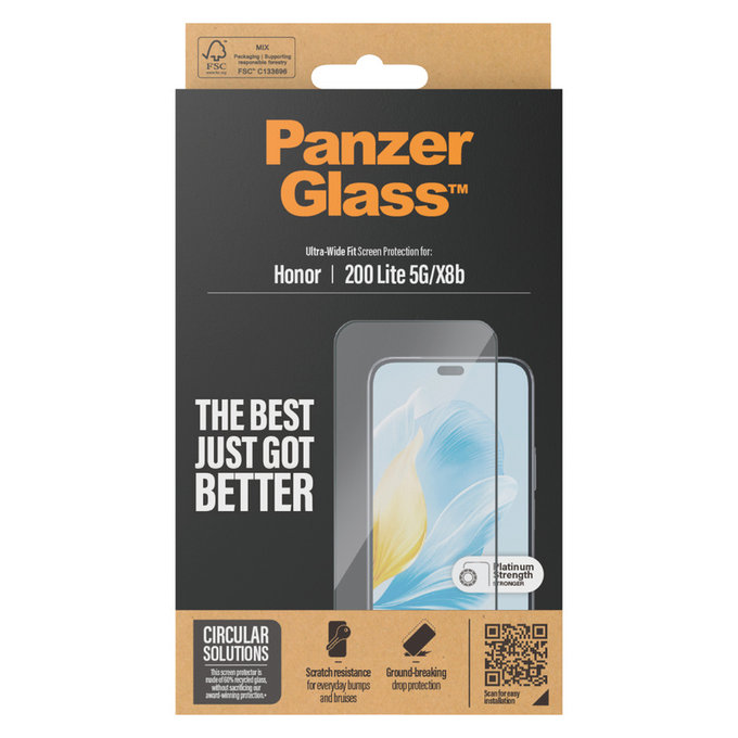 Vetro temperato UWF per Honor 200 Lite, Nero, PanzerGlass