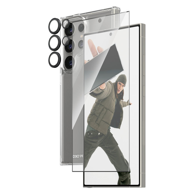 Bundle Hoops + Vetro temperato UWF + Hard Case D3O per Samsung Galaxy S24 Ultra, PanzerGlass