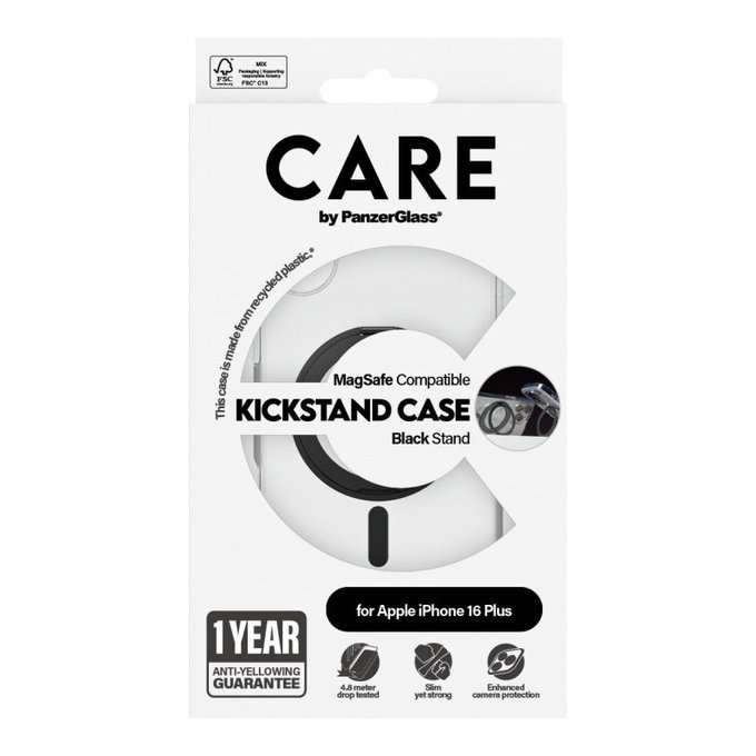 Cover Kickstand con MagSafe per iPhone 16 Plus, Nero, CARE