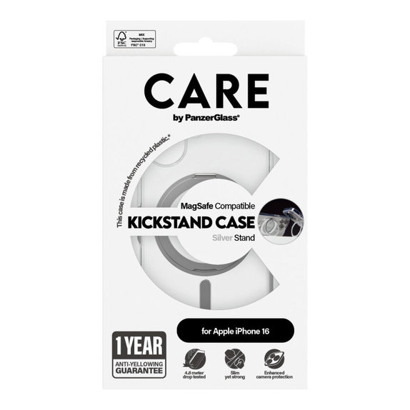 Cover Kickstand con MagSafe per iPhone 16, Argento, CARE