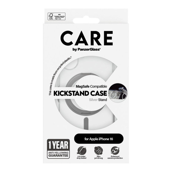 Cover Kickstand con MagSafe per iPhone 16, Argento, CARE