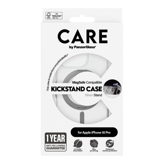 Cover Kickstand con MagSafe per iPhone 16 Pro, Argento, CARE