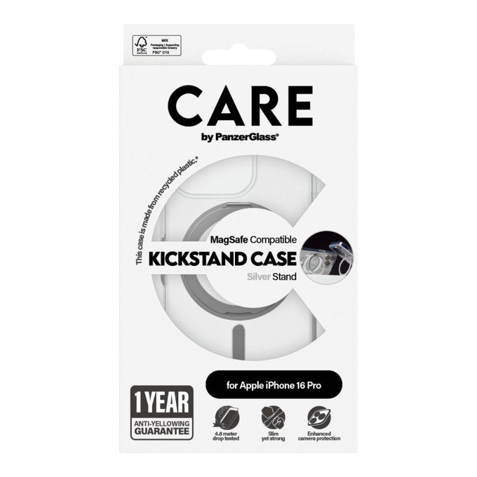 Cover Kickstand con MagSafe per iPhone 16 Pro, Argento, CARE