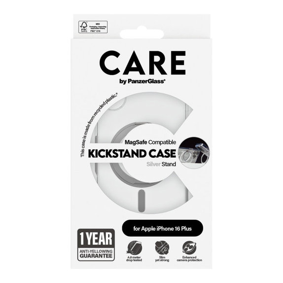 Cover Kickstand con MagSafe per iPhone 16 Plus, Argento, CARE