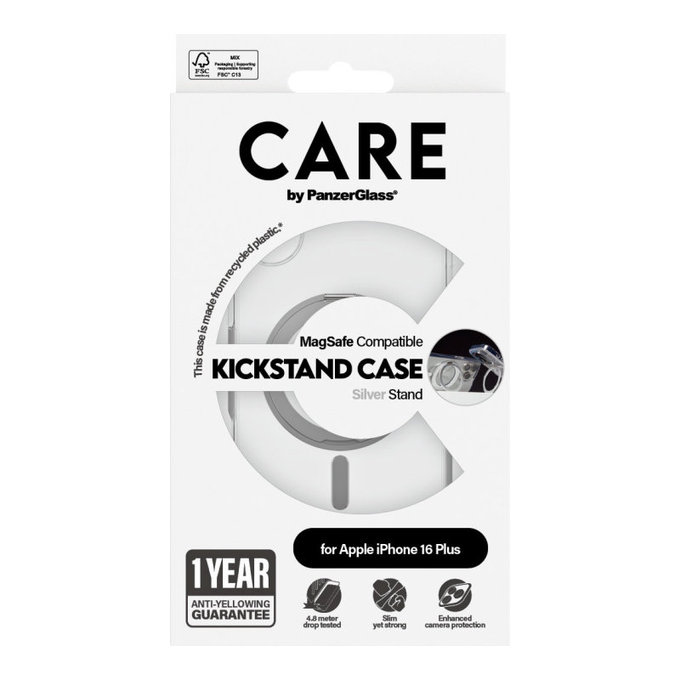 Cover Kickstand con MagSafe per iPhone 16 Plus, Argento, CARE