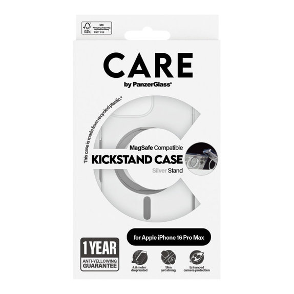 Cover Kickstand con MagSafe per iPhone 16 Pro Max, Argento, CARE