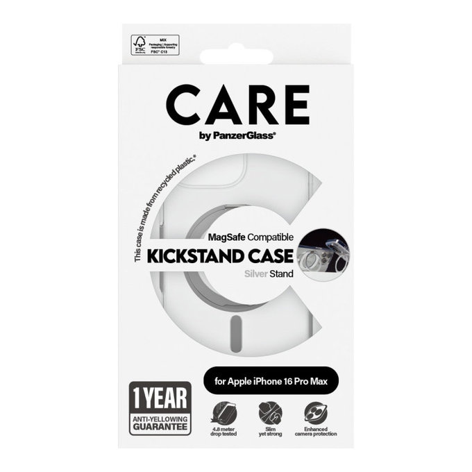 Cover Kickstand con MagSafe per iPhone 16 Pro Max, Argento, CARE