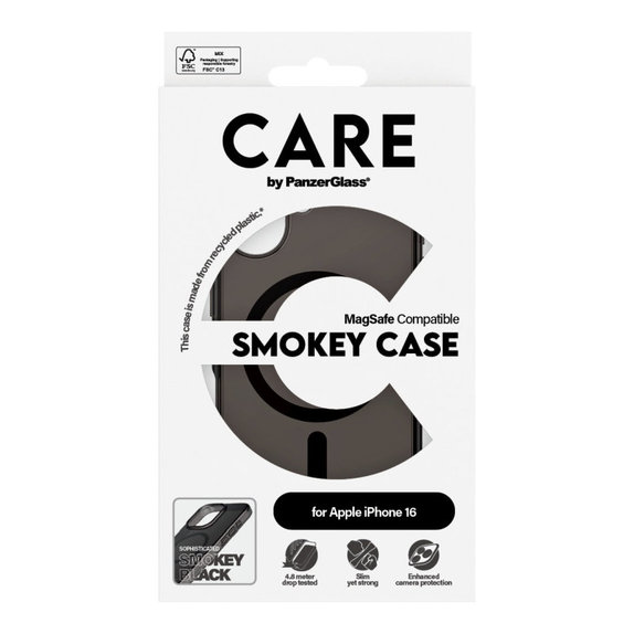 Cover Smokey con MagSafe per iPhone 16, Nero, CARE