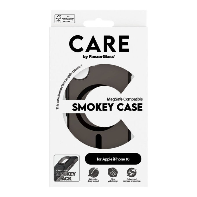 Cover Smokey con MagSafe per iPhone 16, Nero, CARE