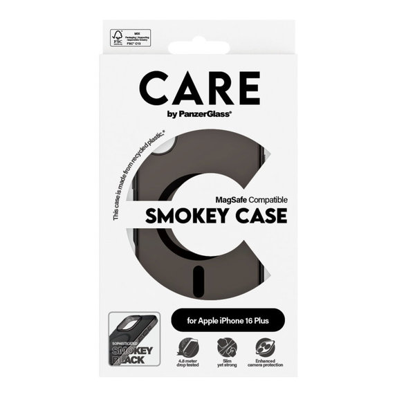 Cover Smokey con MagSafe per iPhone 16 Plus, Nero, CARE