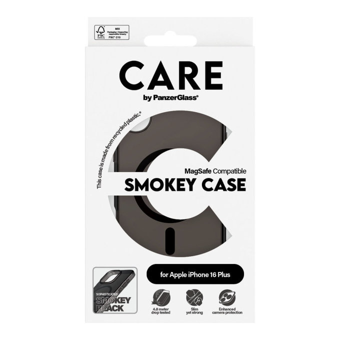 Cover Smokey con MagSafe per iPhone 16 Plus, Nero, CARE