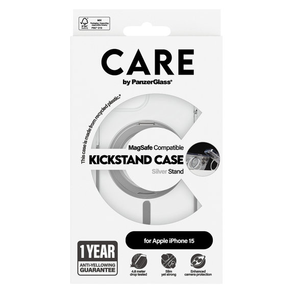 Custodia Kickstand con MagSAFE by PanzerGlass per iPhone 15, Argento, PanzerGlass