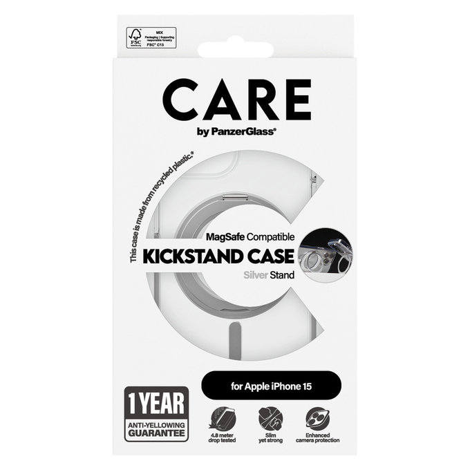 Custodia Kickstand con MagSAFE by PanzerGlass per iPhone 15, Argento, PanzerGlass