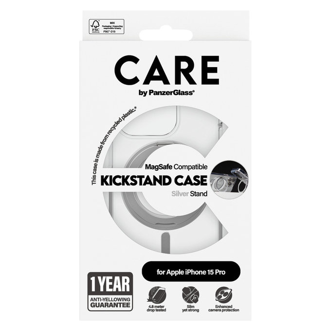 Custodia Kickstand con MagSAFE by PanzerGlass per iPhone 15 Pro, Argento, PanzerGlass