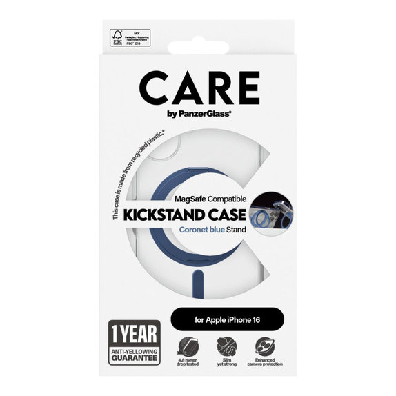 Cover Kickstand con MagSafe per iPhone 16, Blu, CARE